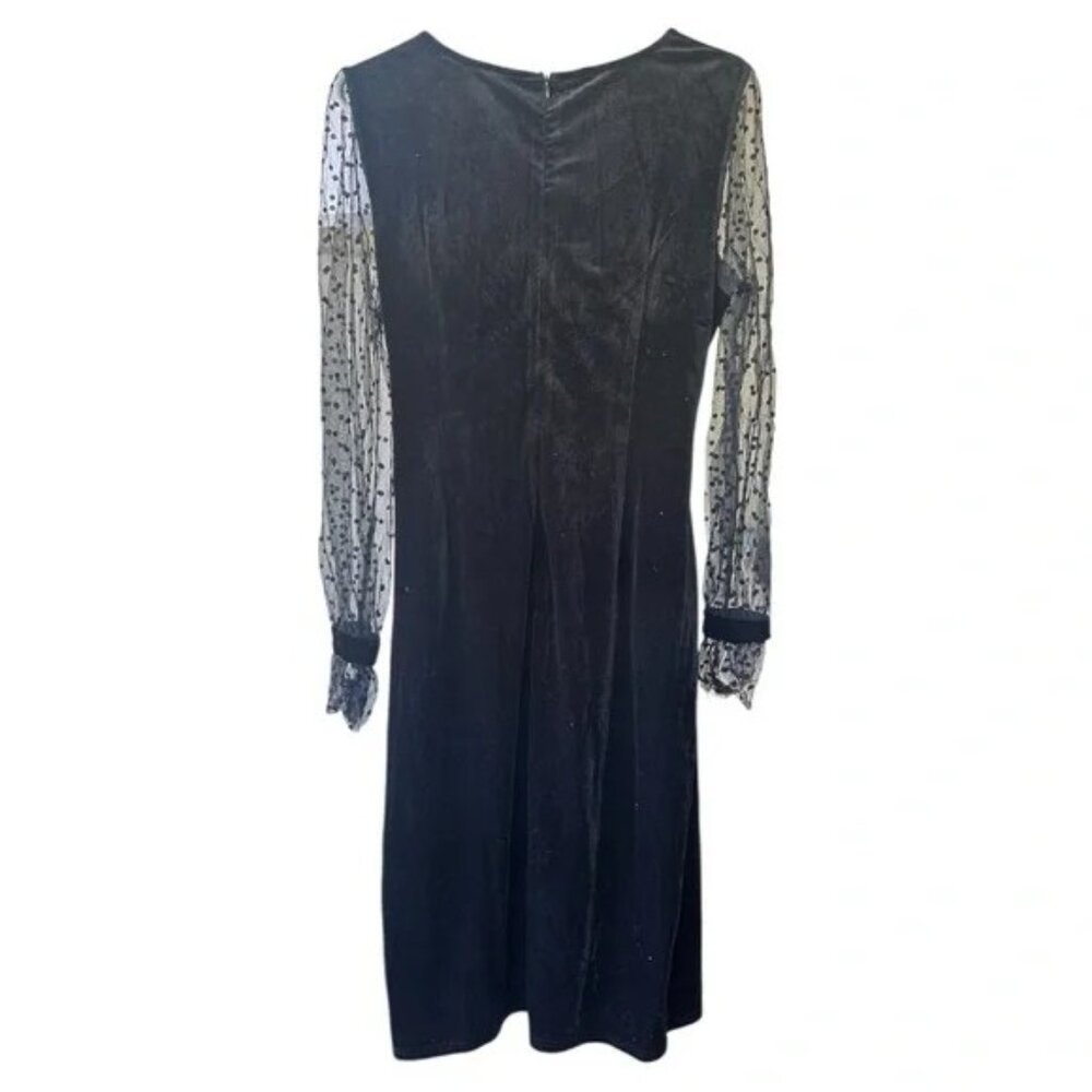 Elegant Black Velvet Faux Dress with Sheer Polka Dot Sleeves| Size XL - Picture 3 of 3